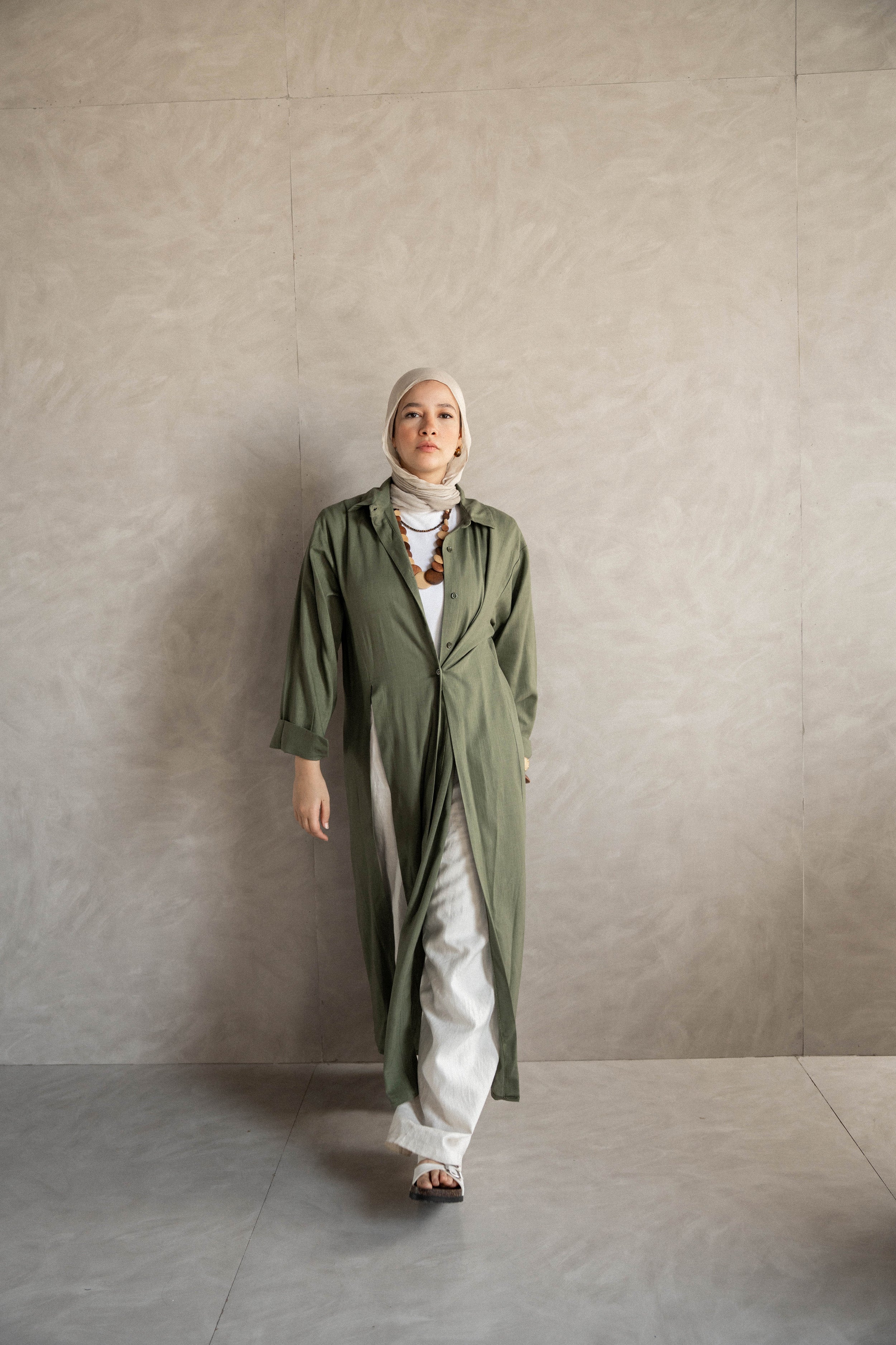 Slit Shirt dress-Olive