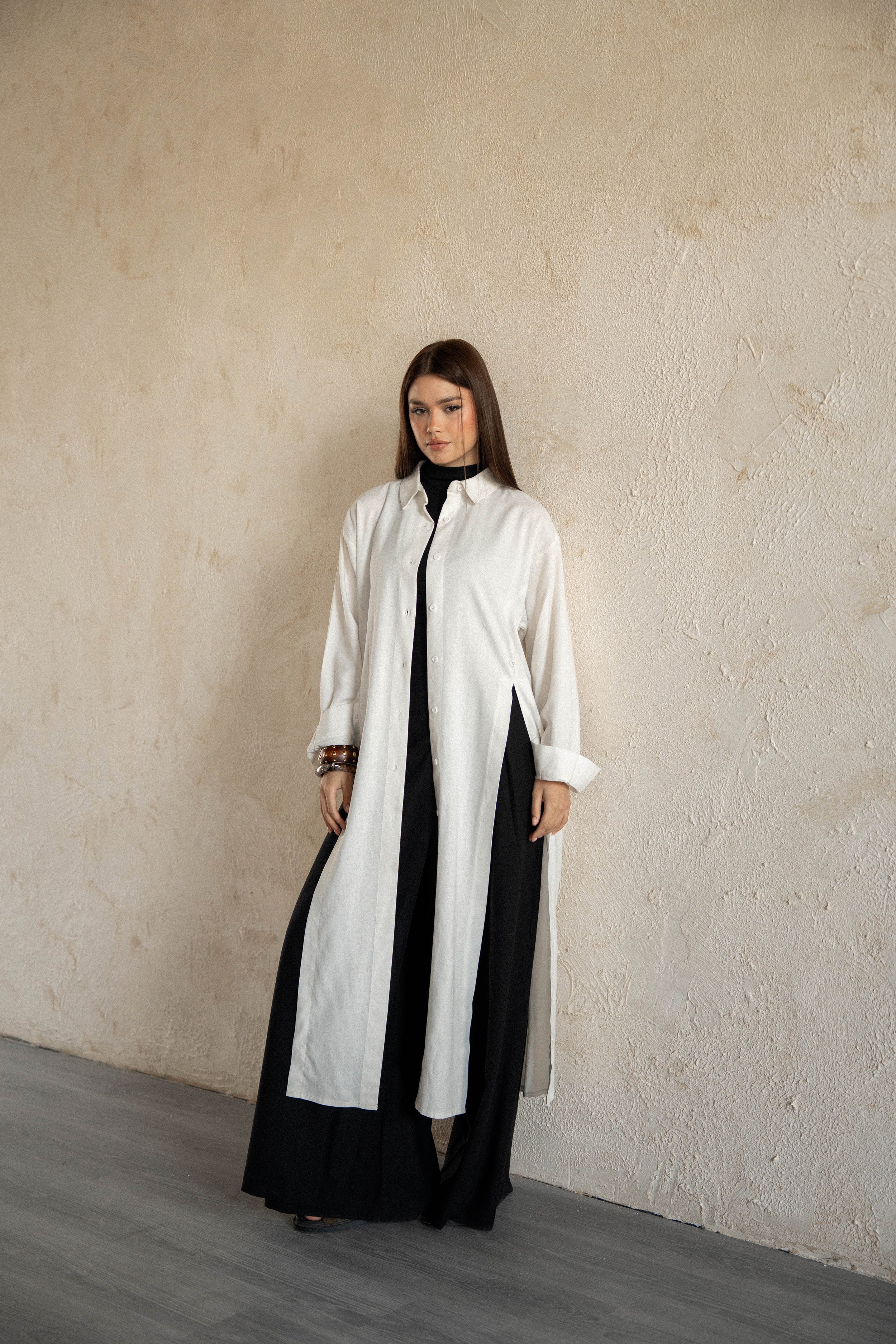 Slit Shirt dress-White