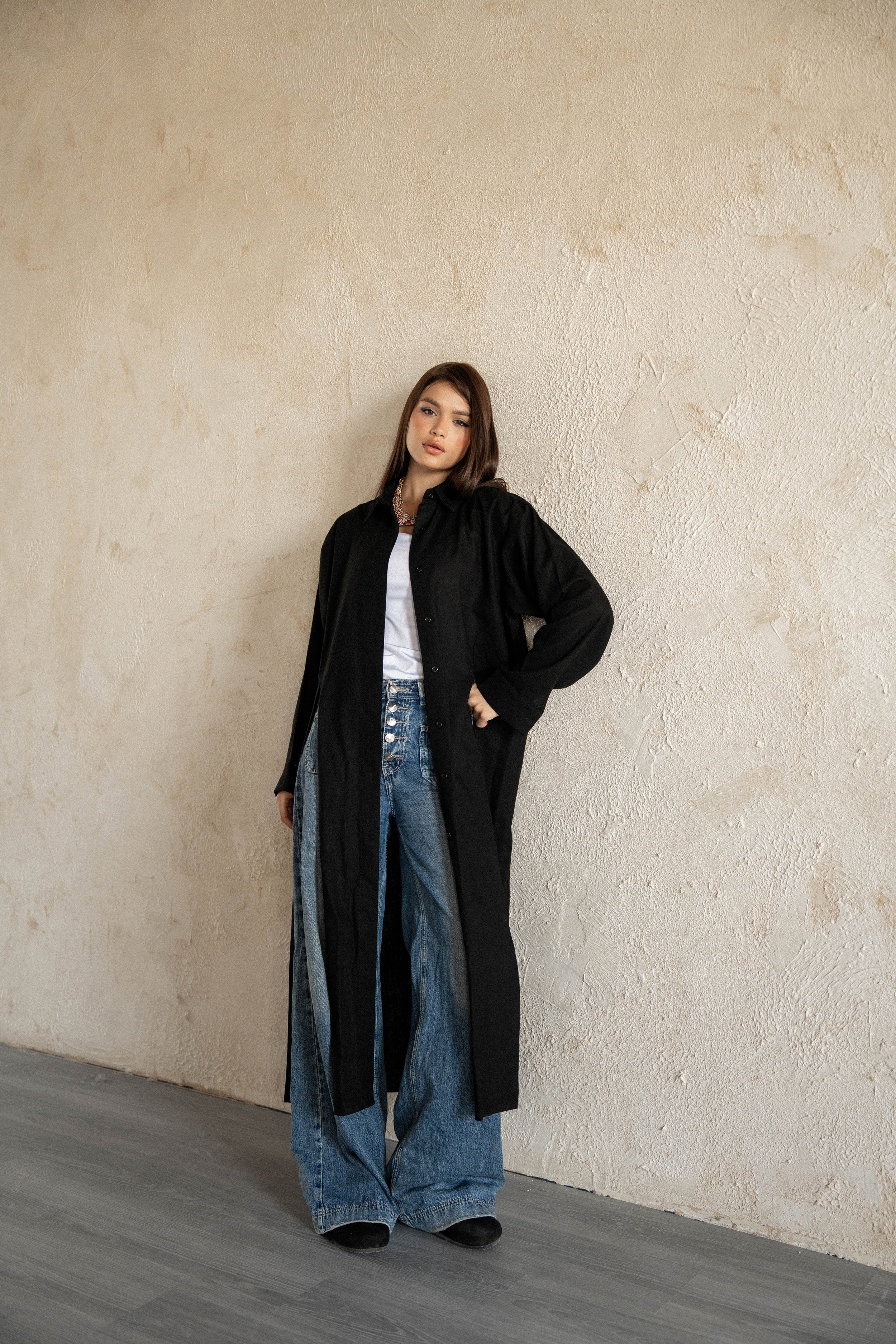 Slit shirt dress-Black