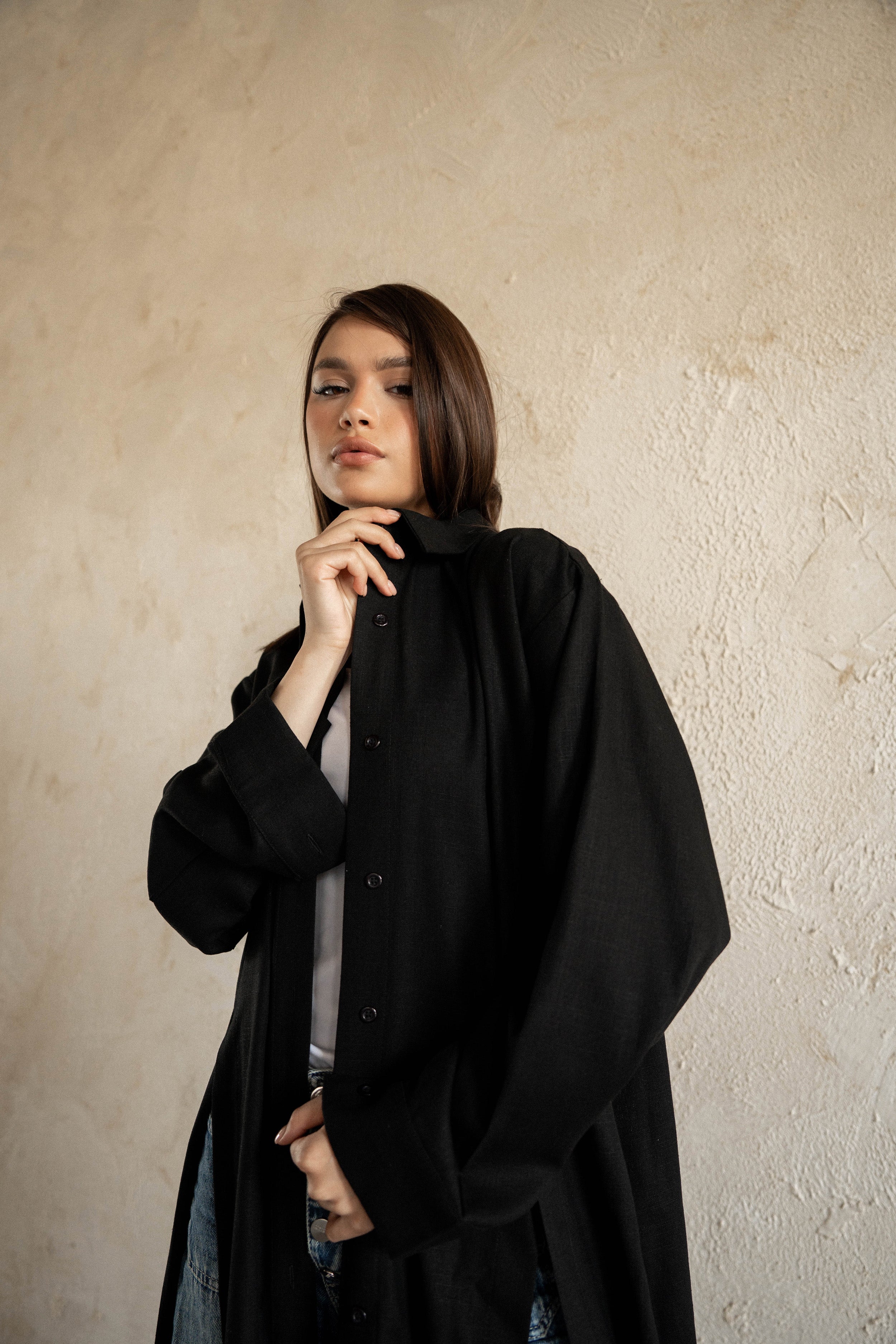 Slit shirt dress-Black